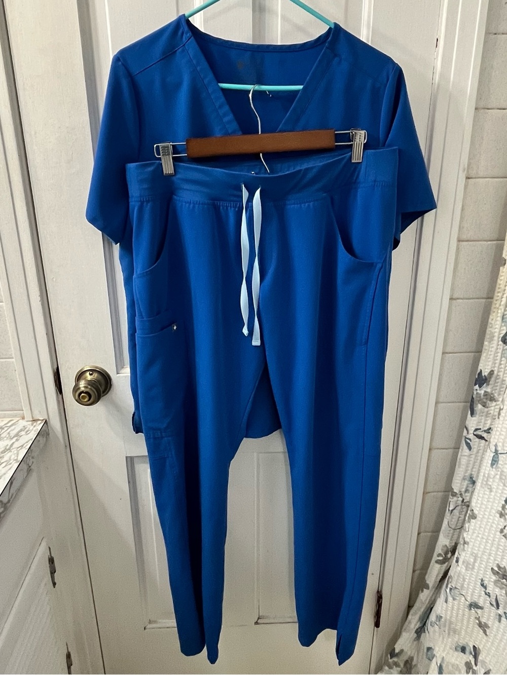 FIGS Royal Blue Scrub Set | Women's Large Casma Top & Kade Cargo Pants L